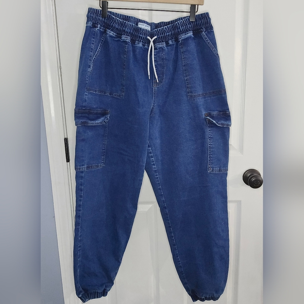 WAX JEAN Collection Dark Blue Denim Joggers With Elastic Waistband
